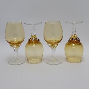 4 Amber Shot Glass Twisted Stem Vintage Cordial Wine Glasses Murano Style Tulip